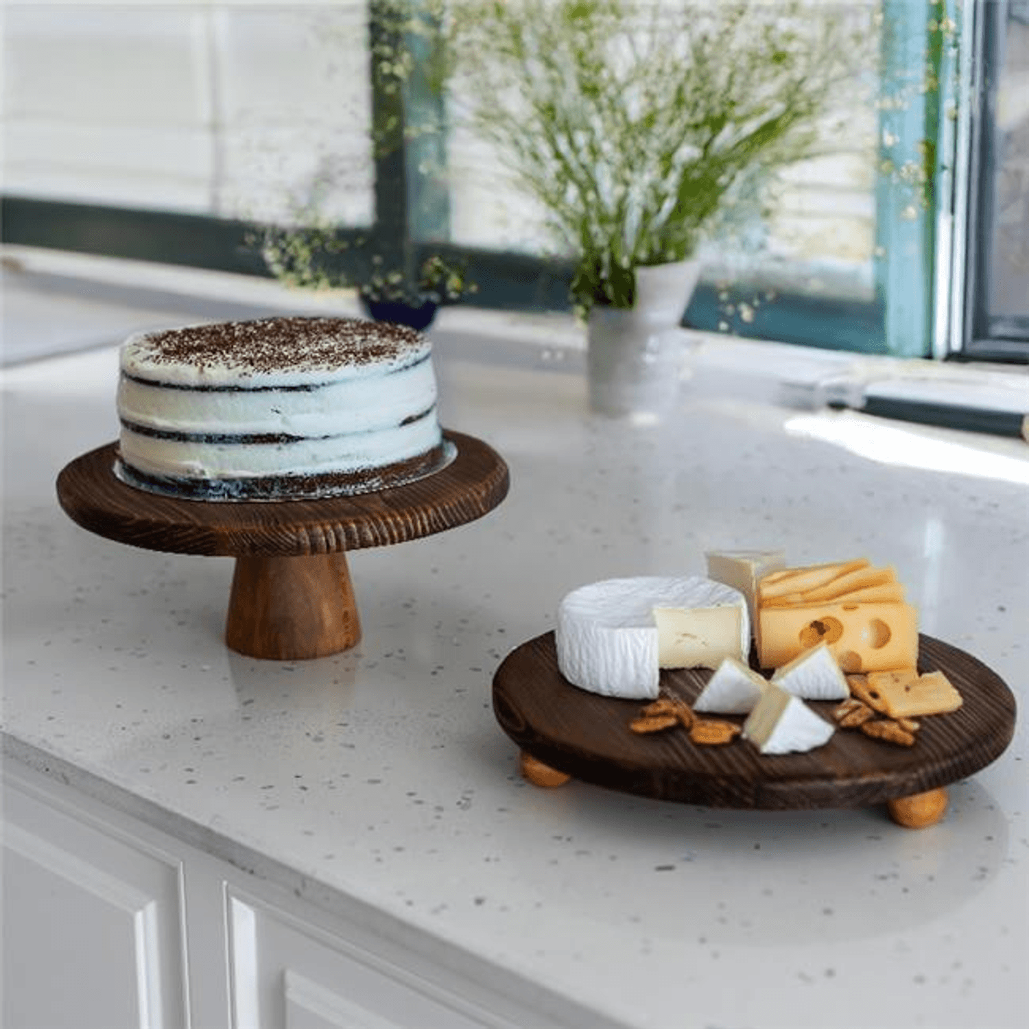 Akayev Ahşap 2'li Yuvarlak Sunum Tabak Seti