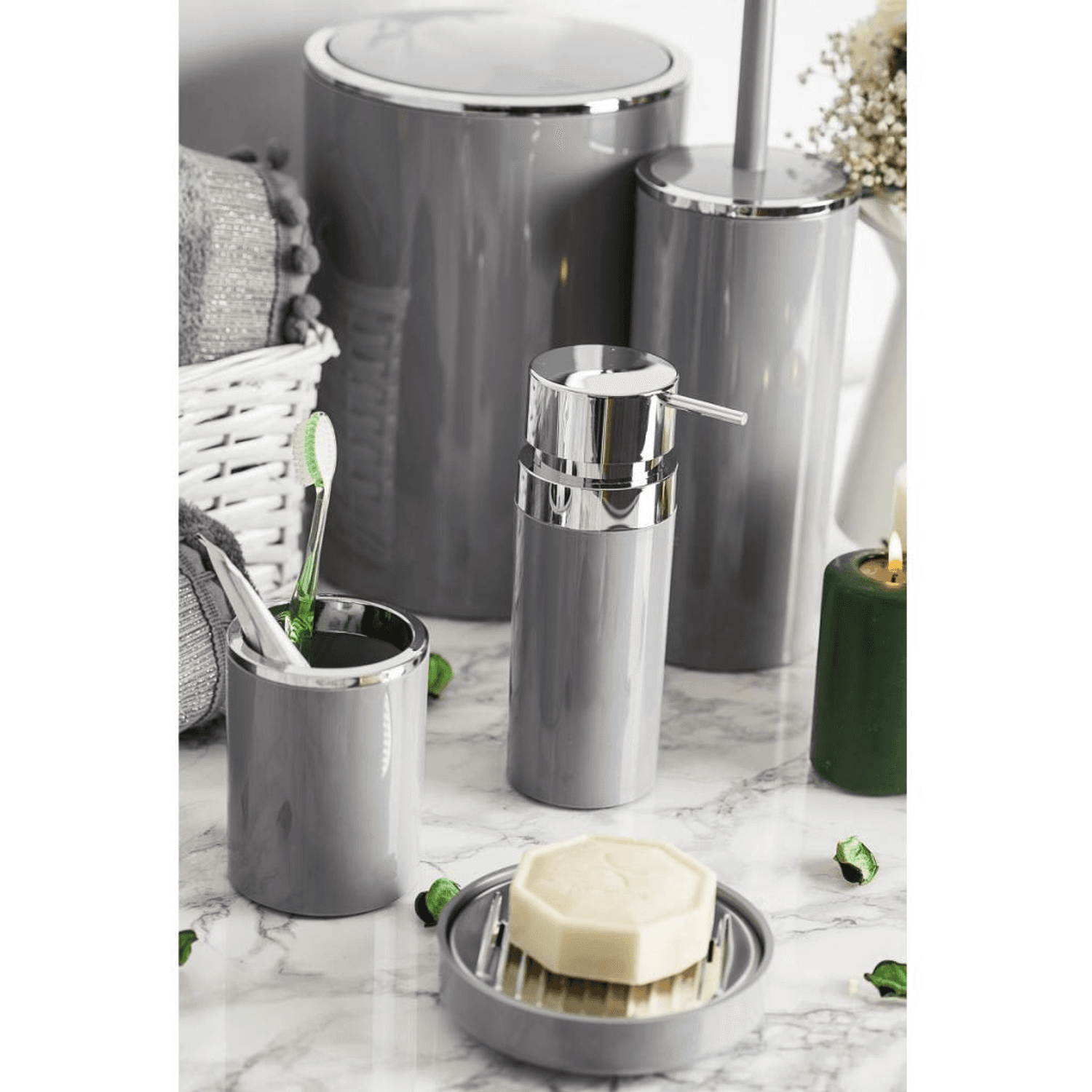 Primanova Lenox Gri 5 Parça Banyo Seti