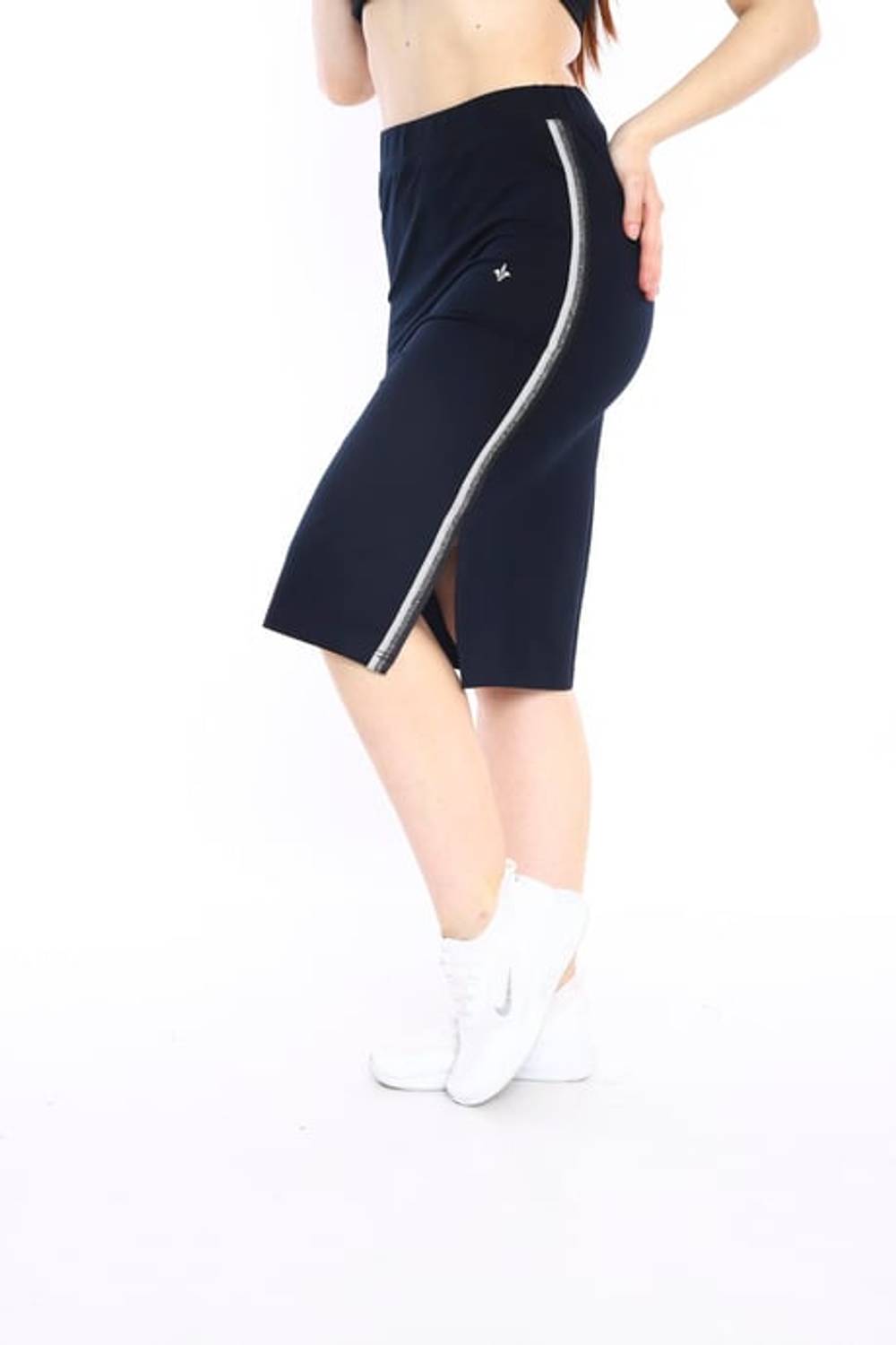 Escetic Navy Blue Women's Super 2 Thread Slit Stripe Detailed Sports Skirt 0617
