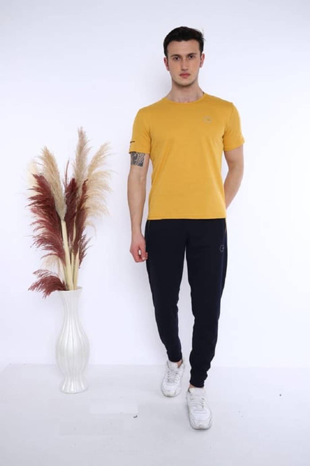 Escetic Mustard Men's Ragular Fit Cotton USA Pique Breathable Sports T-Shirt Set 0796
