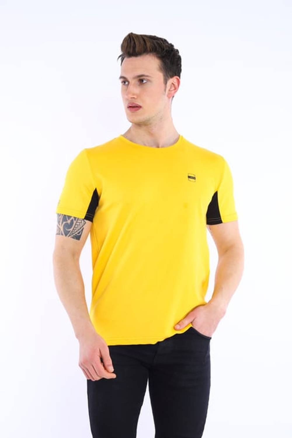 Escetic Yellow Men's Ragular Fit Cotton USA Pique Breathable Sports T-Shirt 0829