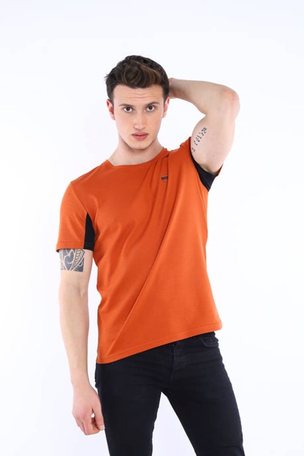 Escetic Kiremit Erkek Ragular Kalıp Pamuklu ABD Pike Nefes Alabilen Spor T-Shirt 0829