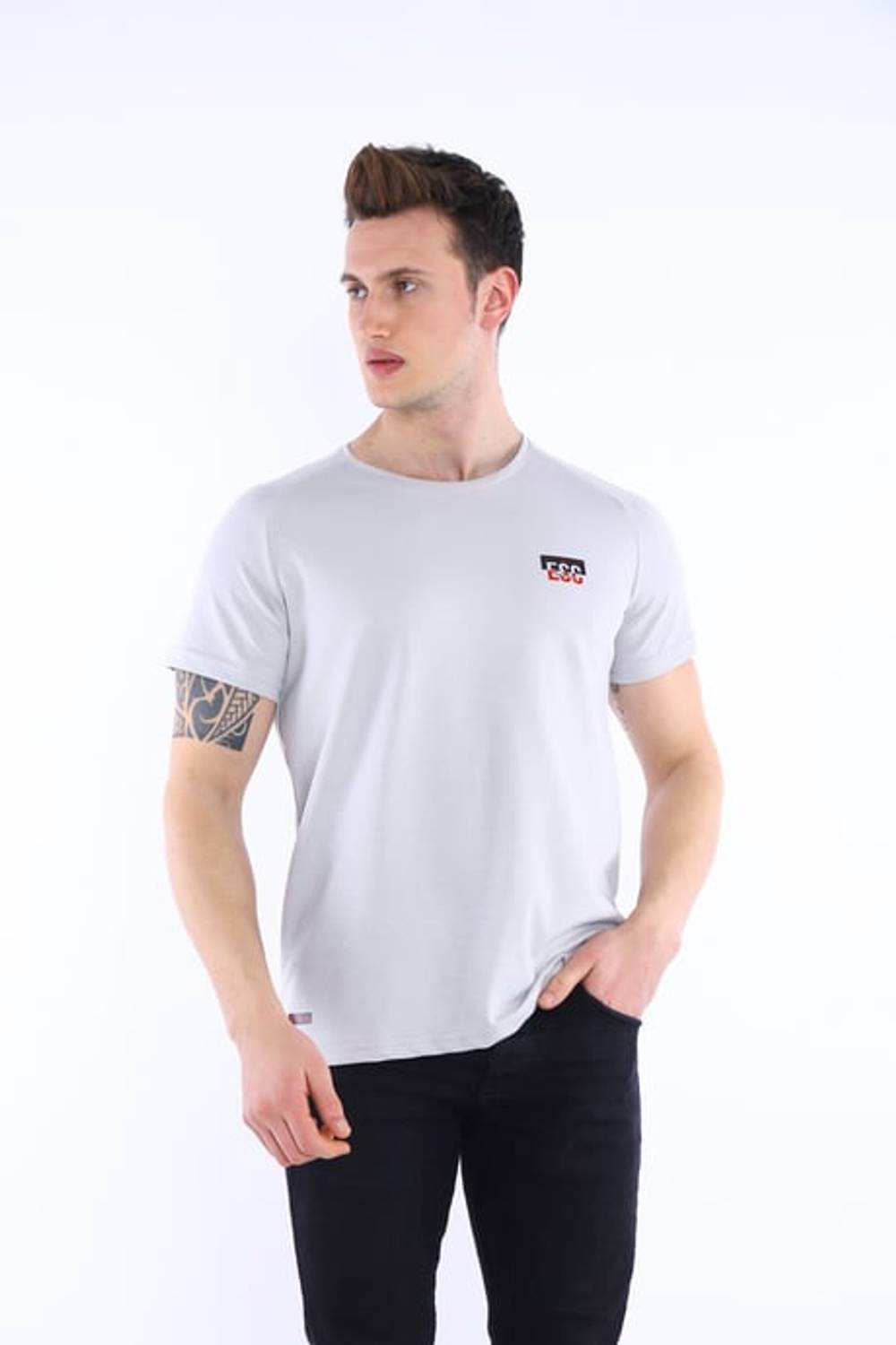 تي شيرت رياضي رجالي من Escetic Gray مصنوع من قطن USA Pique قابل للتنفس 0830