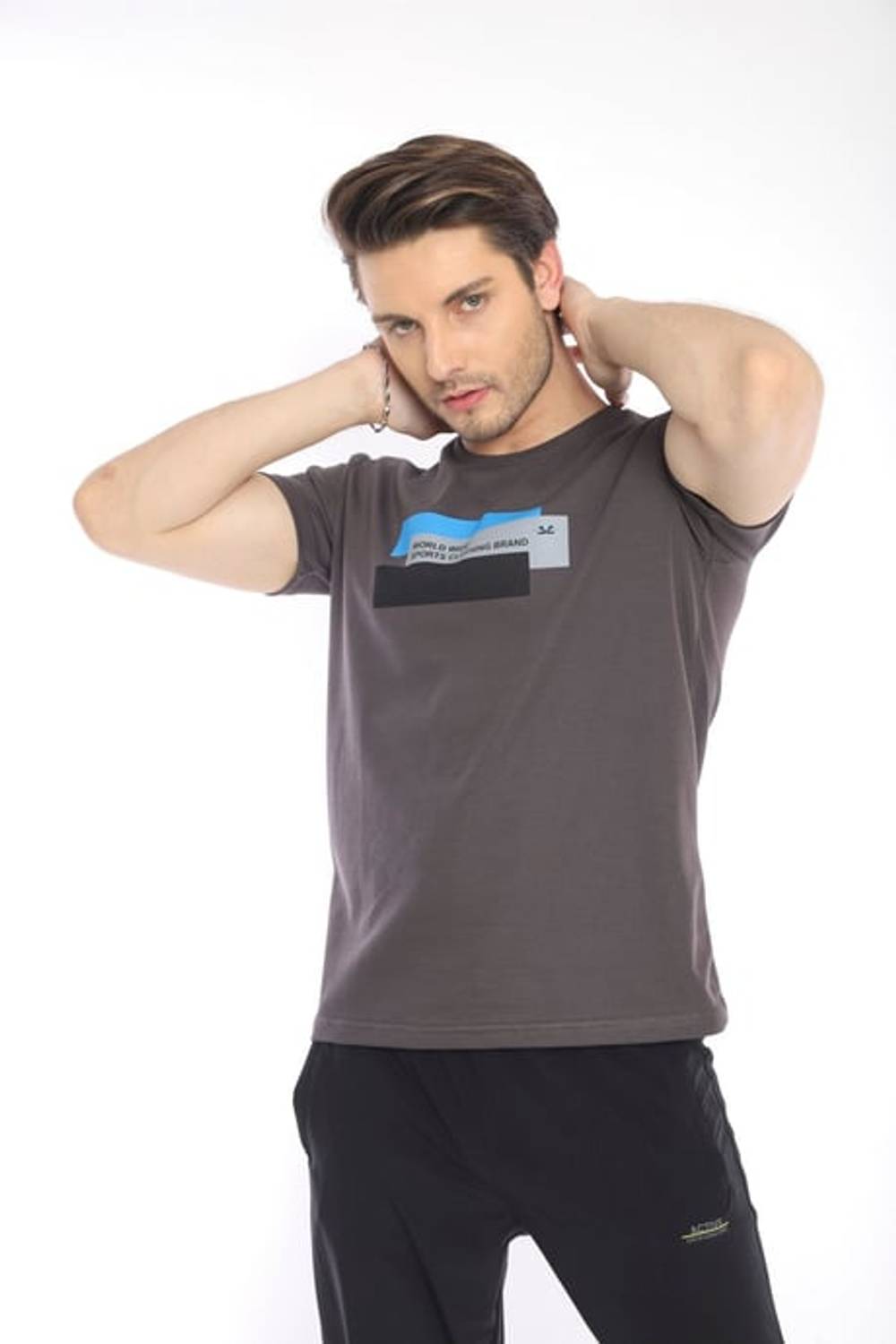 Escetic Füme Erkek Ragular Kalıp Pamuklu ABD Pike Nefes Alabilen Spor T-Shirt 0876