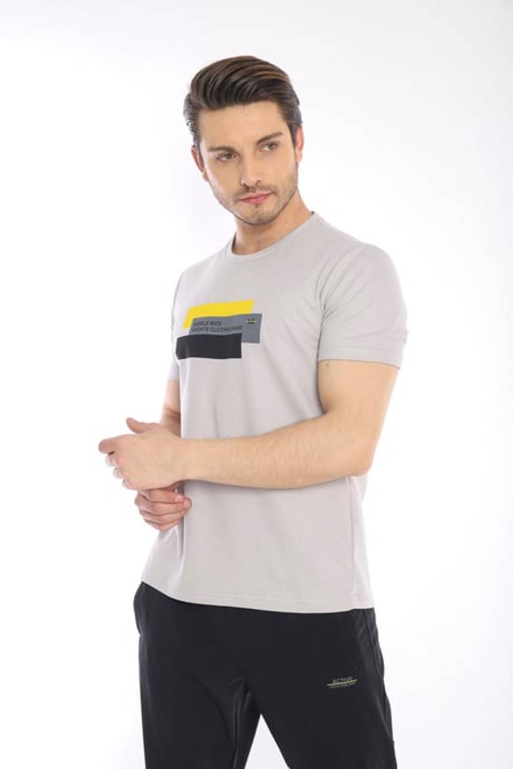 Escetic Gray Men's Ragular Fit Cotton USA Piqué Breathable Sports T-Shirt 0876