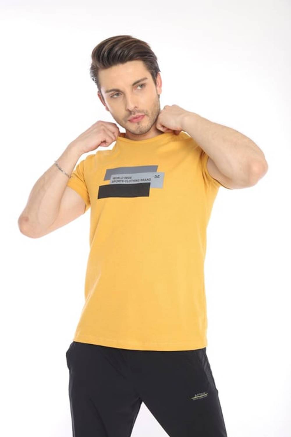 Escetic Hardal Erkek Ragular Kalıp Pamuklu ABD Pike Nefes Alabilen Spor T-Shirt 0876