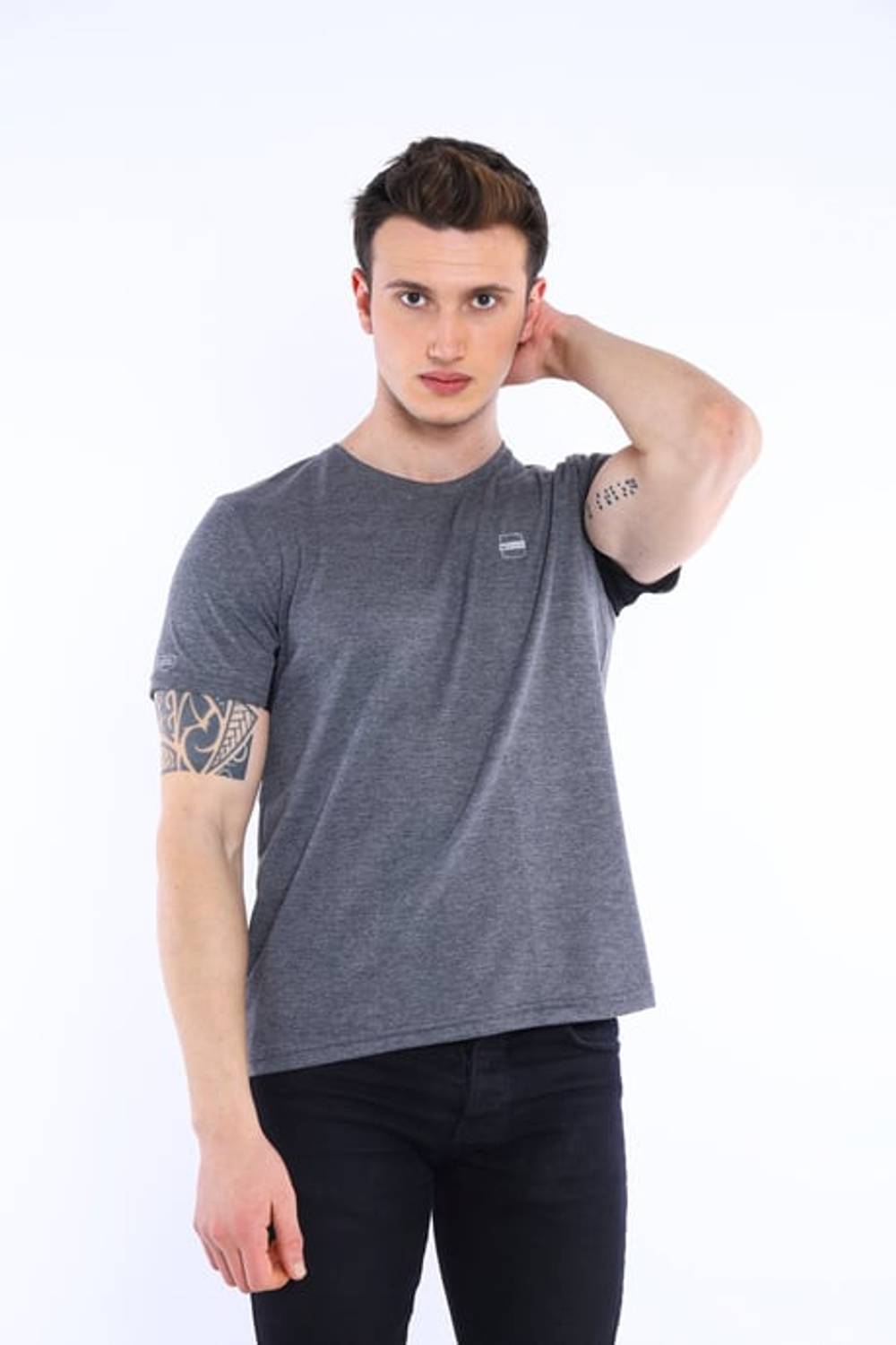 Escetic G3 Melanj Erkek Ragular Kalıp Pamuklu ABD Pike Nefes Alabilen Spor T-Shirt 0829