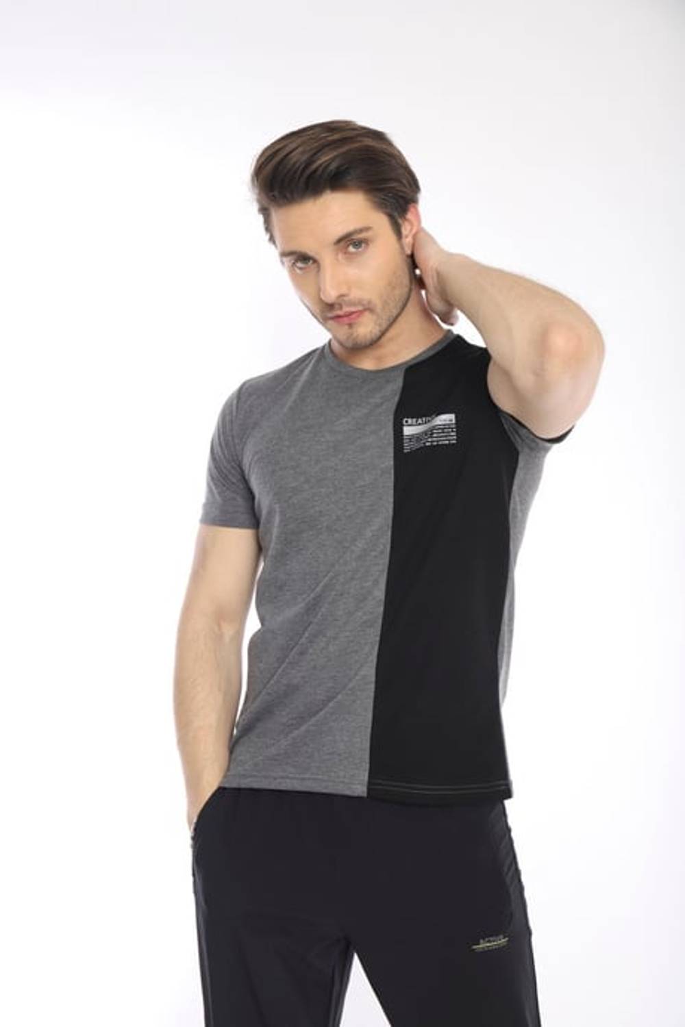 Escetic G3 Melanj Erkek Ragular Kalıp Pamuklu ABD Pike Nefes Alabilen Spor T-Shirt 0895
