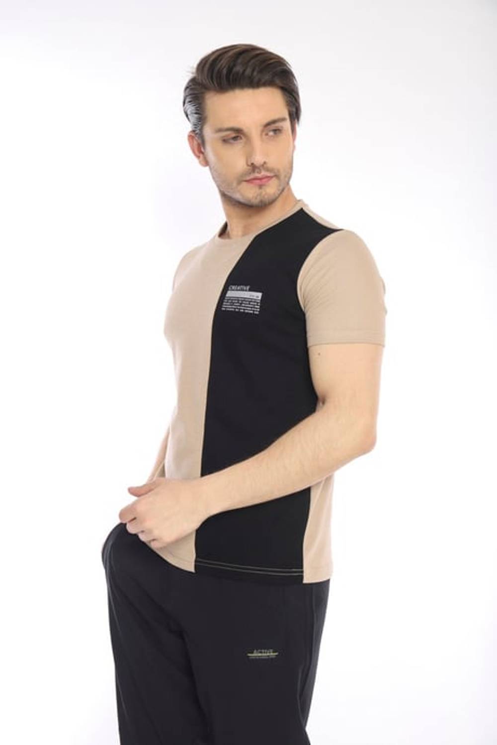Escetic Dark Beige Men's Ragular Fit Cotton USA Piqué Breathable Sports T-Shirt 0895