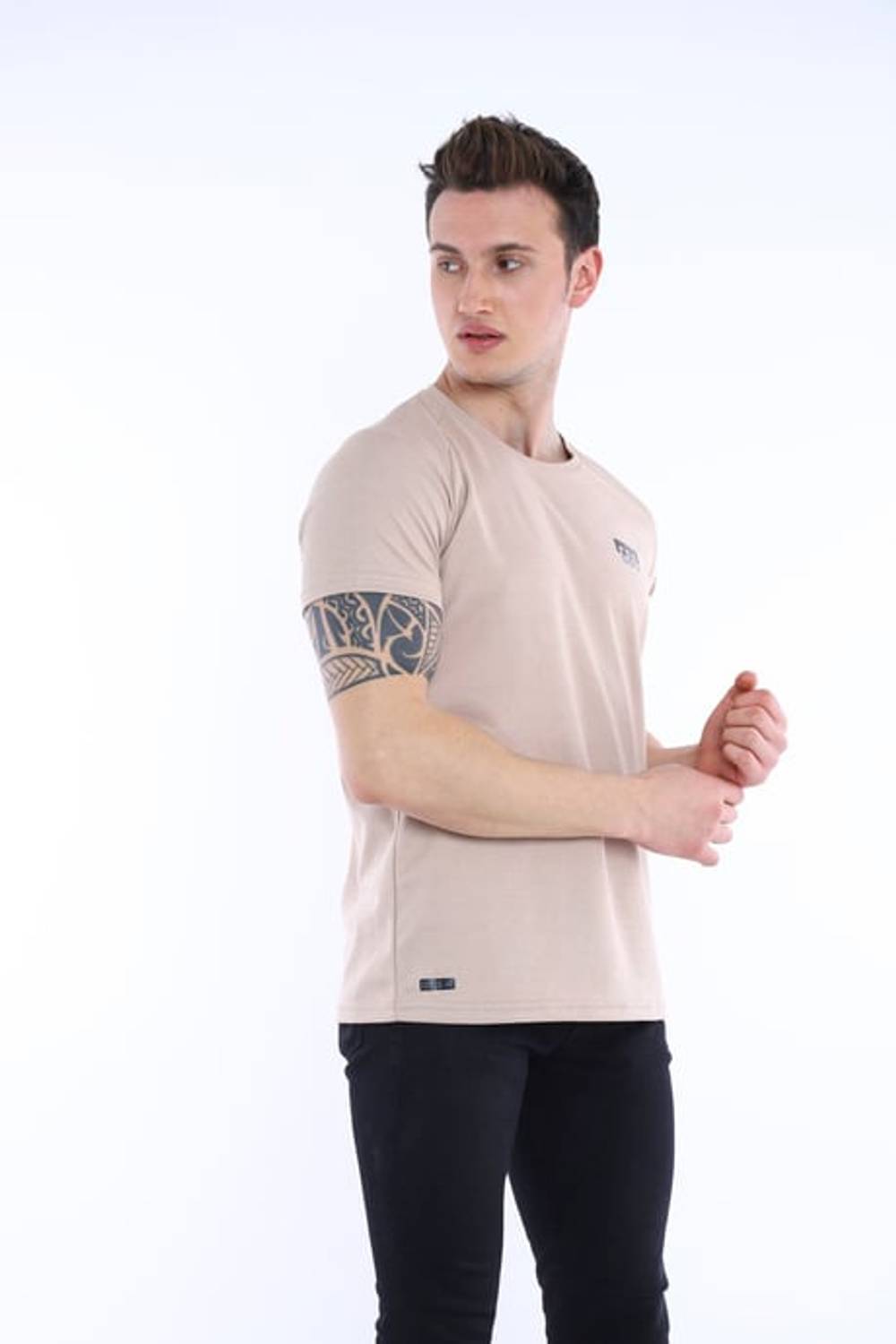 Escetic Beige Men's Ragular Fit Cotton USA Pique Breathable Sports T-Shirt 0830