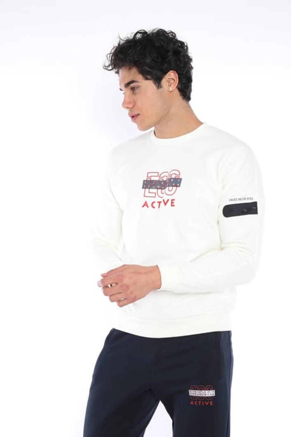 Escetic Ecru Men's 3 Thread Breathable Cotton Printed Sports Slimfit Sweat Suit A3032