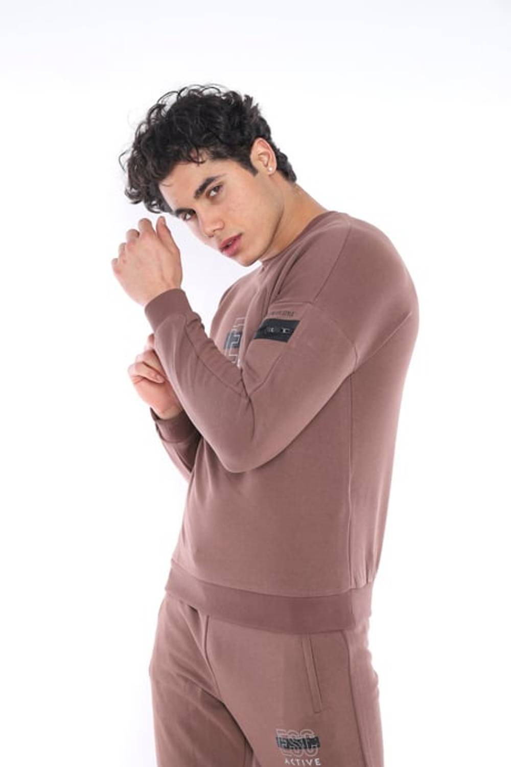 Escetic Brown Men's 3 Thread Breathable Cotton Printed Sports Slimfit Sweat Suit A3032