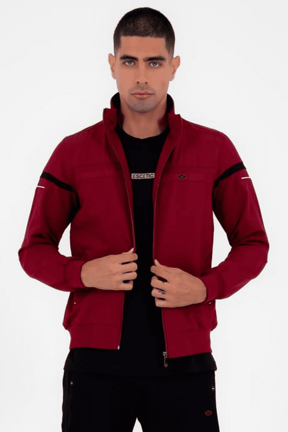 Men's Claret Red Comfortable 4 Pocket Stand Collar 4 Season Super 2 Thread Sports Tracksuit Set 5876