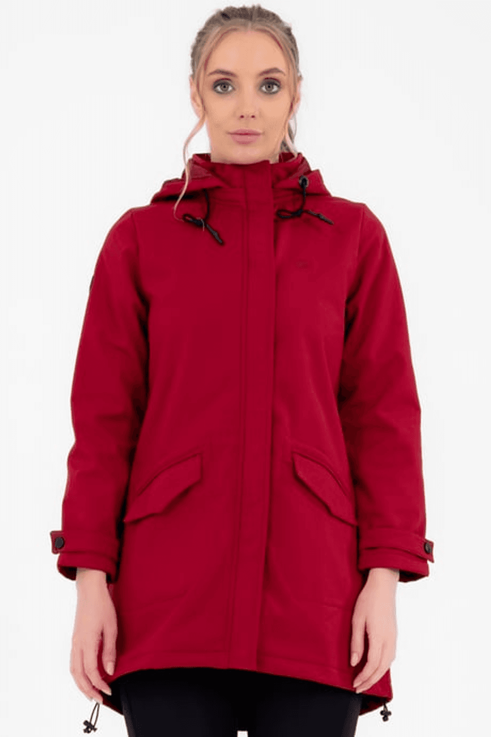 Escetic Claret Red Removable Hooded 2 Pockets Water and Windproof Women's Softshell Coat 6331