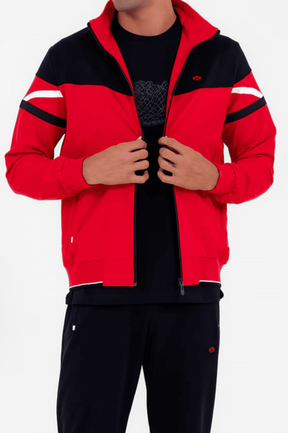 Men's Red Comfortable 4 Pocket Stand Collar 4 Season Super 2 Thread Sports Tracksuit Set 6482
