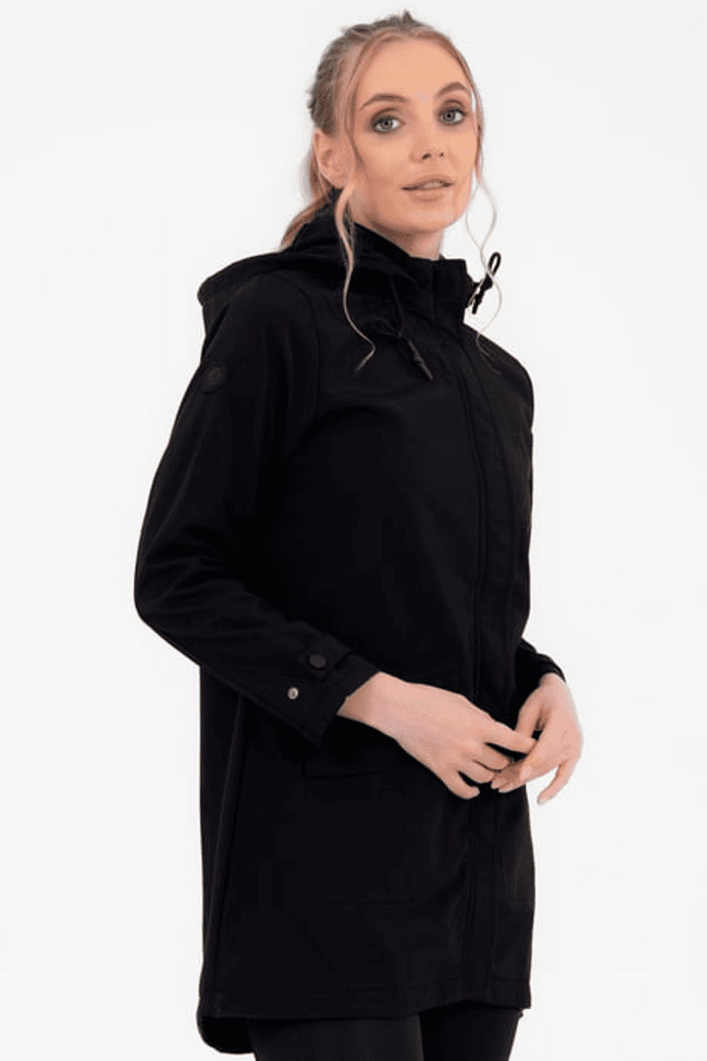Escetic Black Removable Hooded 2 Pockets Water and Windproof Women's Softshell Coat 6331