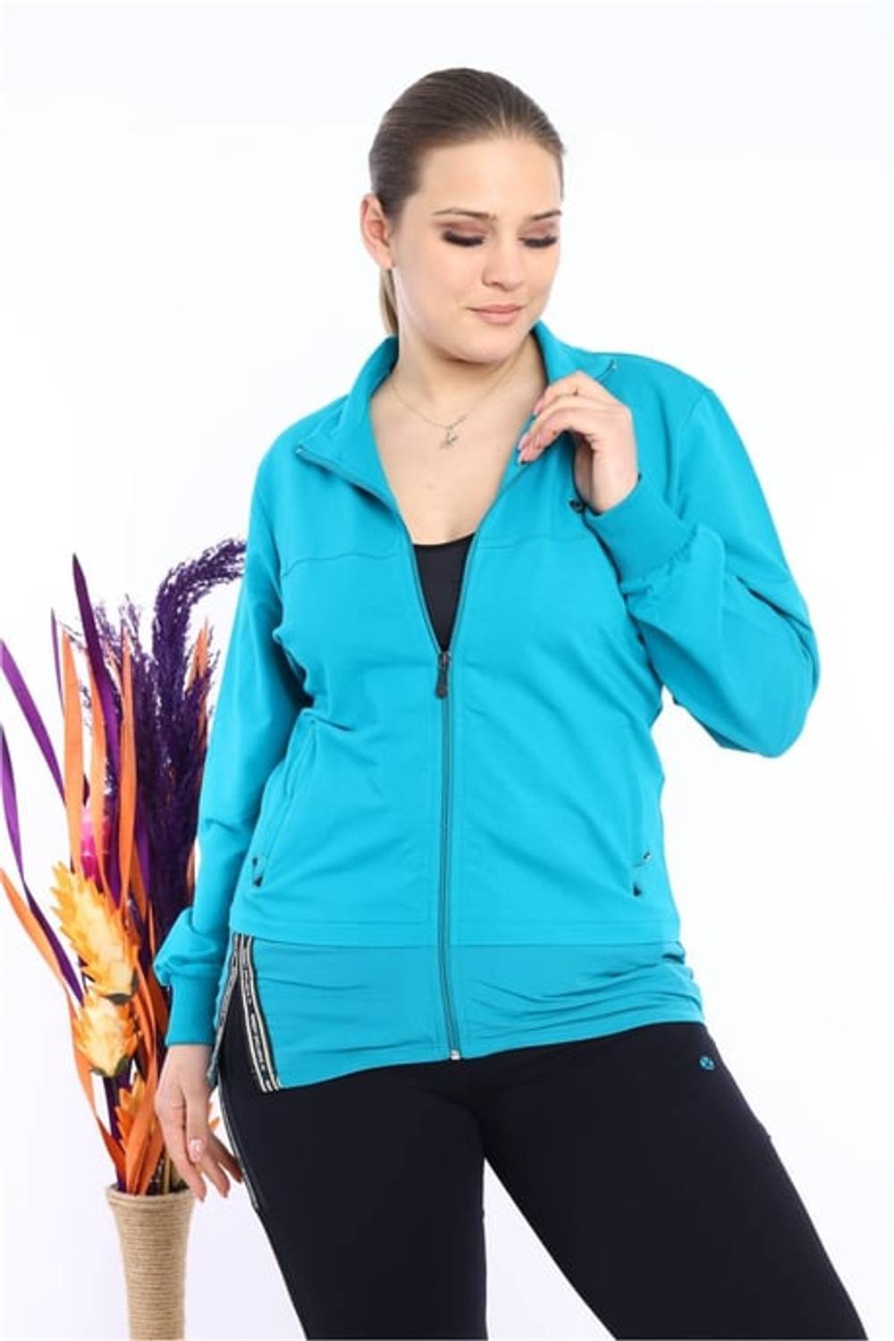 طقم رياضي نسائي من Escetic باللون الأزرق Battalini/ياقة واقفة مقاس كبير 4 مواسم سوبر 2 خيط 6542