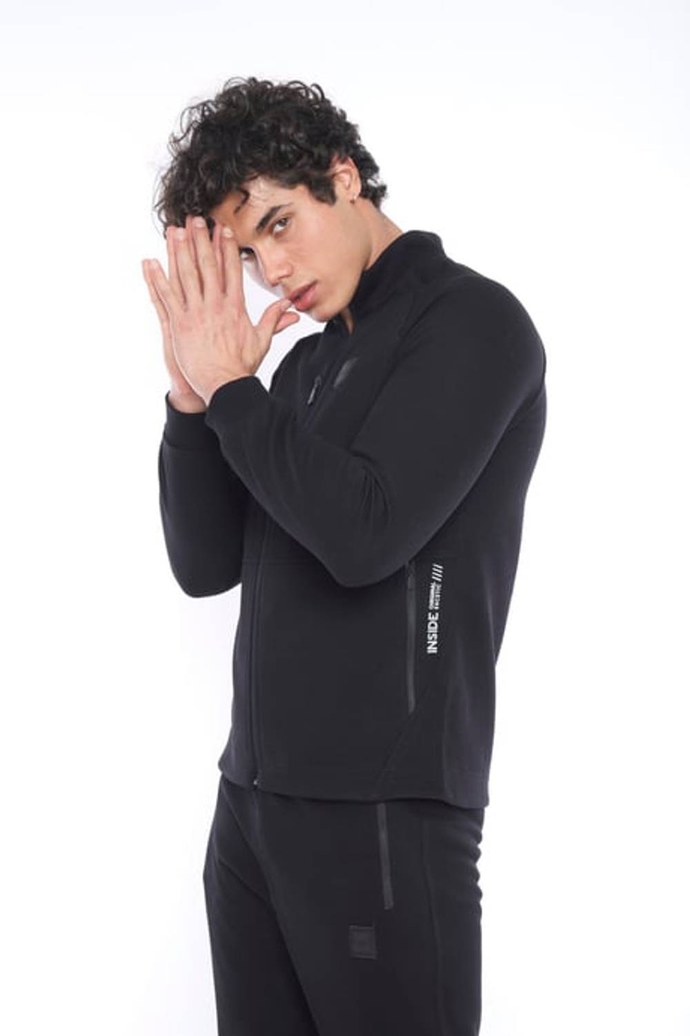 Escetic Black Men's Lacos Fabric Stand Collar Sports Slimfit Tracksuit Set 6693