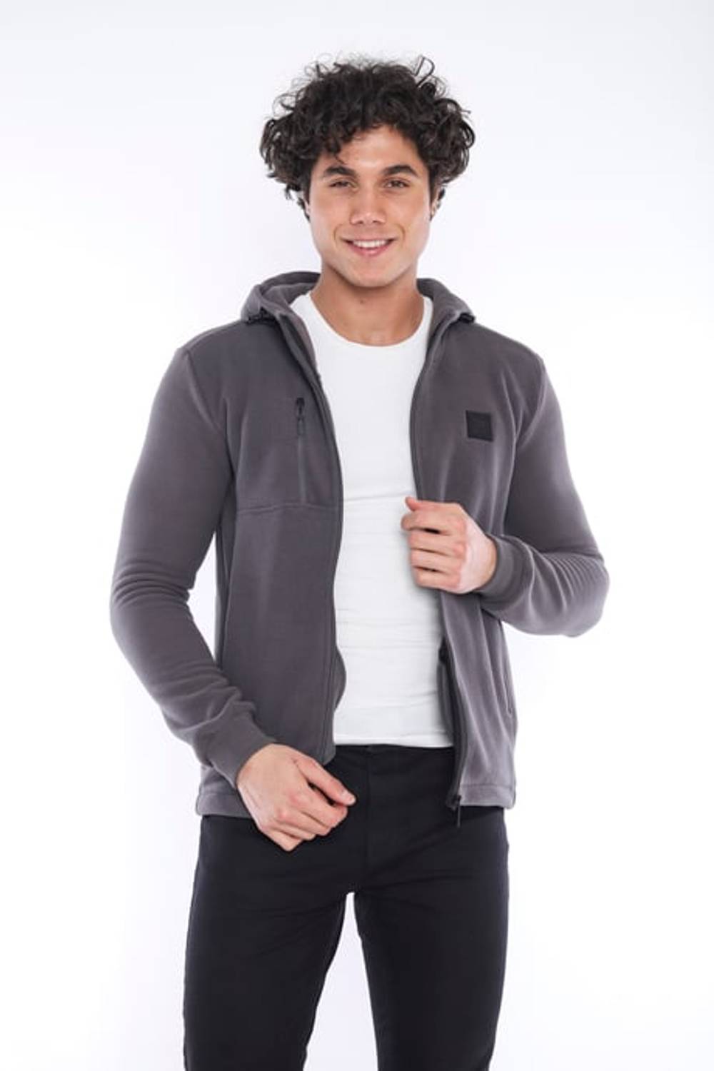 Escetic Dark Gray Men's Slimfit Thick 3-Pocket Hooded Sports Fleece 6703
