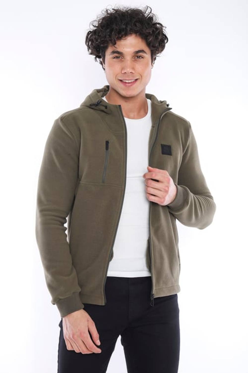Escetic Khaki Men's Slimfit Thick 3-Pocket Hooded Sports Fleece 6703