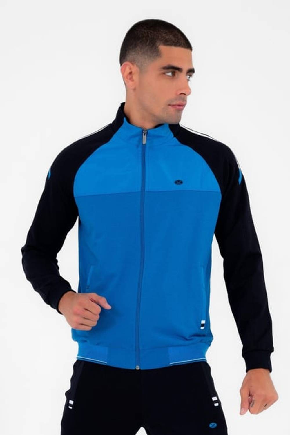 Escetic Bayrak Mavisi Erkek Dik Yaka Süper 2 İplik Kumaş 4 Mevsim Spor Slimfit Eşofman Takımı 6733