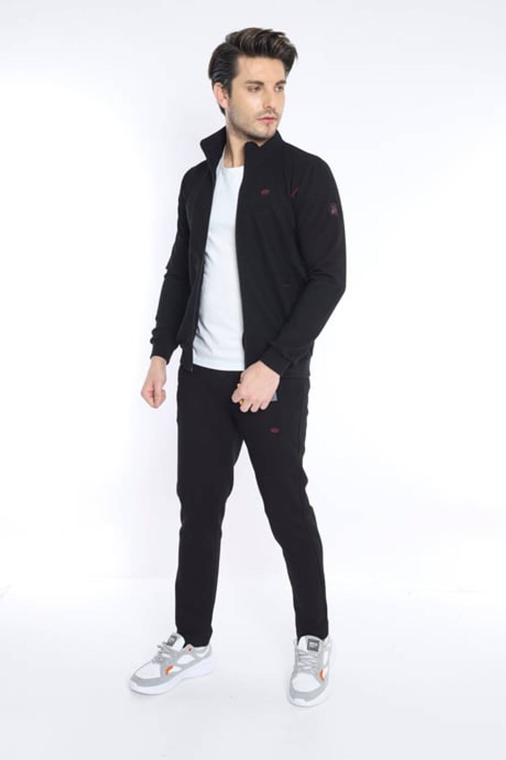 Escetic Siyah Erkek 4 Cepli Nefes Alabilen Pıtırcık Kumaş Spor Slimfit Eşofman Takımı 6748