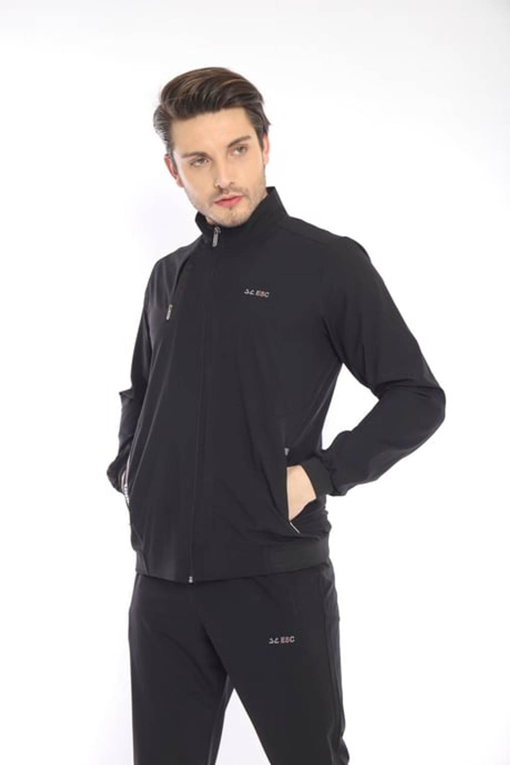 Escetic Siyah Dik Yaka Spor Likra Nefes Alabilen 4 Cepli Yazlık Slimfit Spor Eşofman Takımı 6784