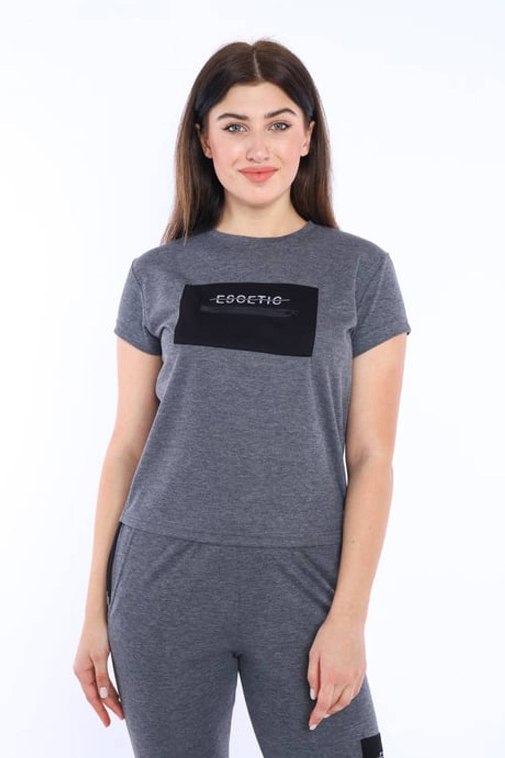 Escetic Antresit Women's Woven Detailed US Pique Breathable T-shirt Set A3004