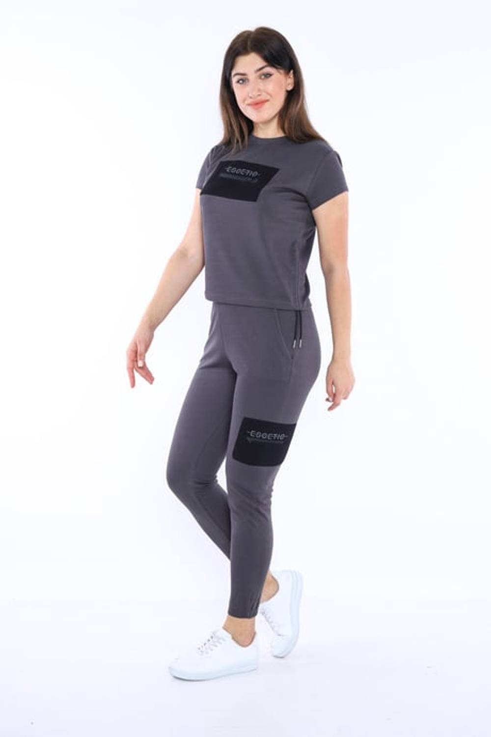 Escetic Smoked Women's Woven Detailed US Pique Breathable T-shirt Set A3004