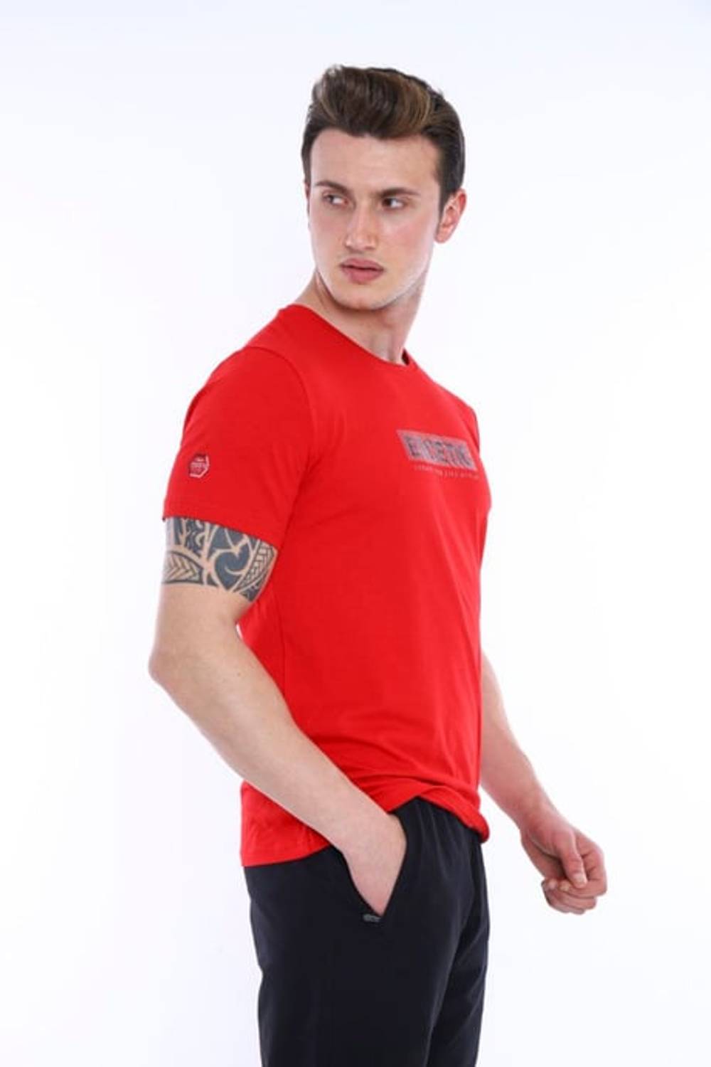 Escetic Red Men's Printed Cotton Breathable Shorts-T-shirt Suit A3012