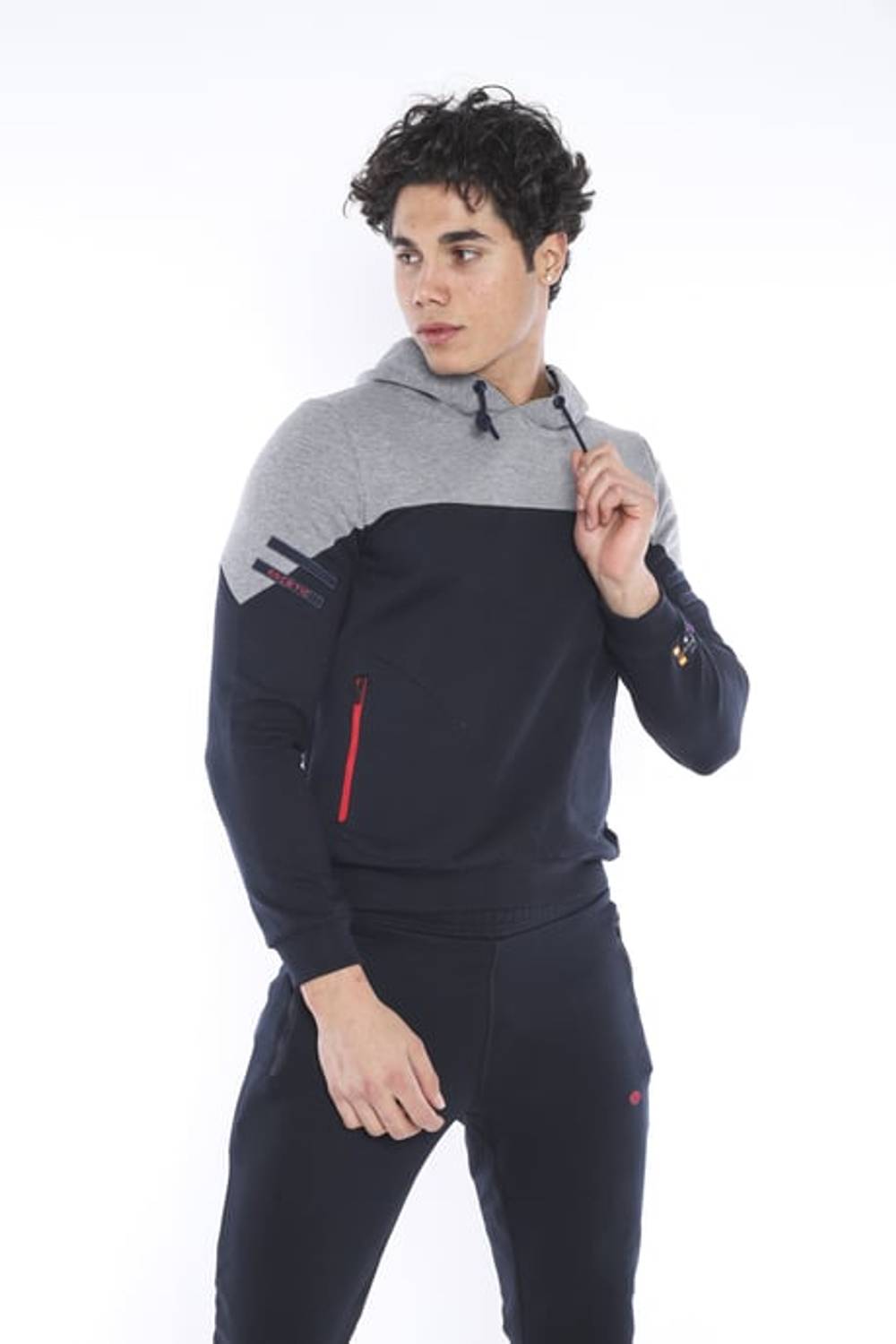 Escetic Navy Blue Men's 3 Thread Breathable Cotton Printed Sports Slimfit Sweat Suit A3039