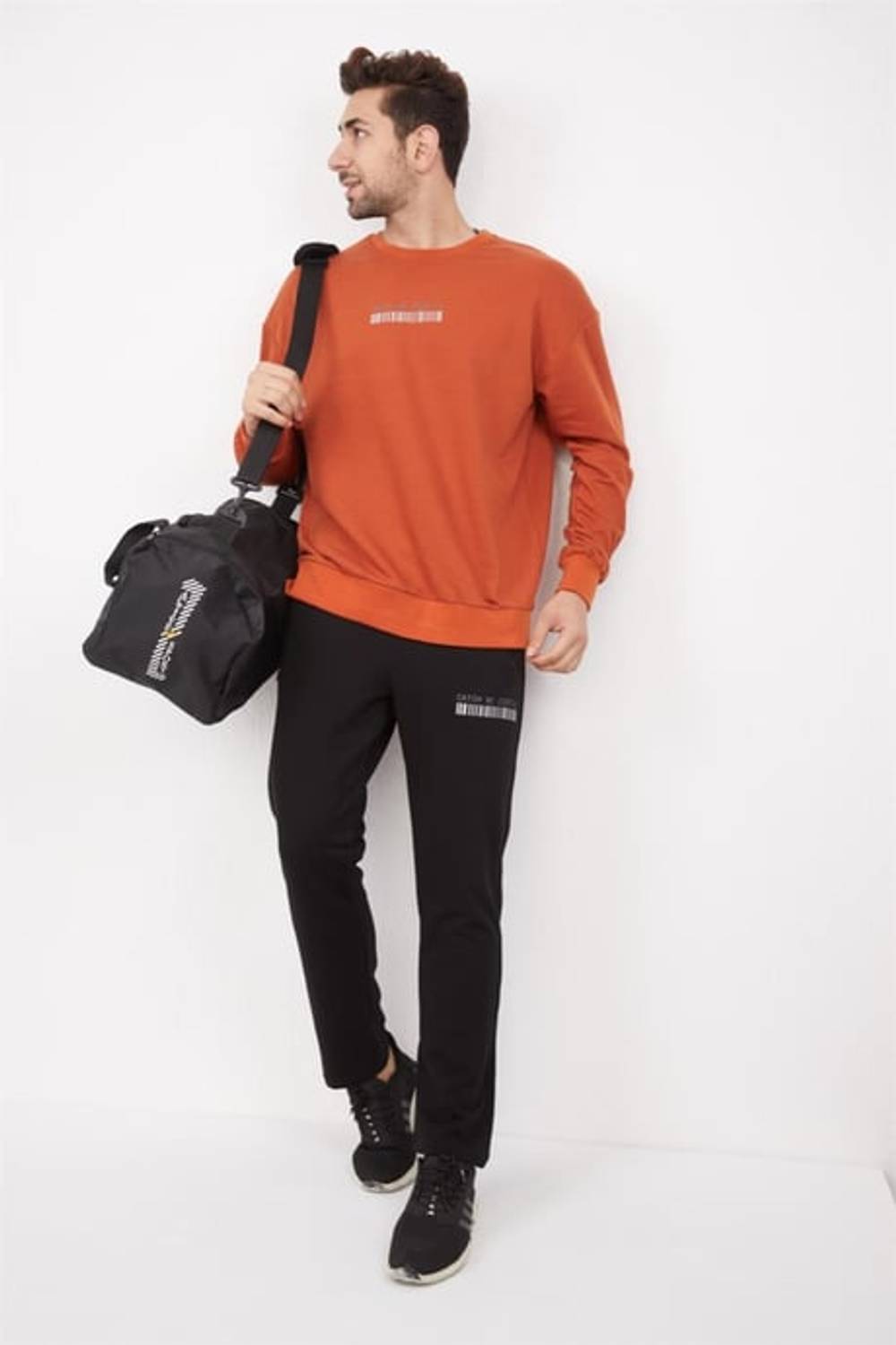 Escetic Tile Men's 3 Thread Breathable Cotton Printed Sports Oversize Sweat Suit A3040