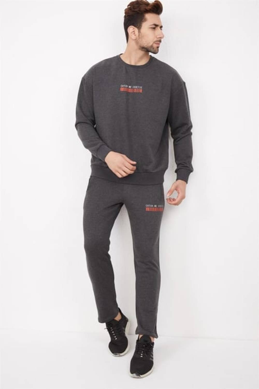 Спортивний oversized світшот для чоловіків Escetic Koy Gri з дихаючого бавовняного матеріалу, 3 петельний, стильний принт A3040