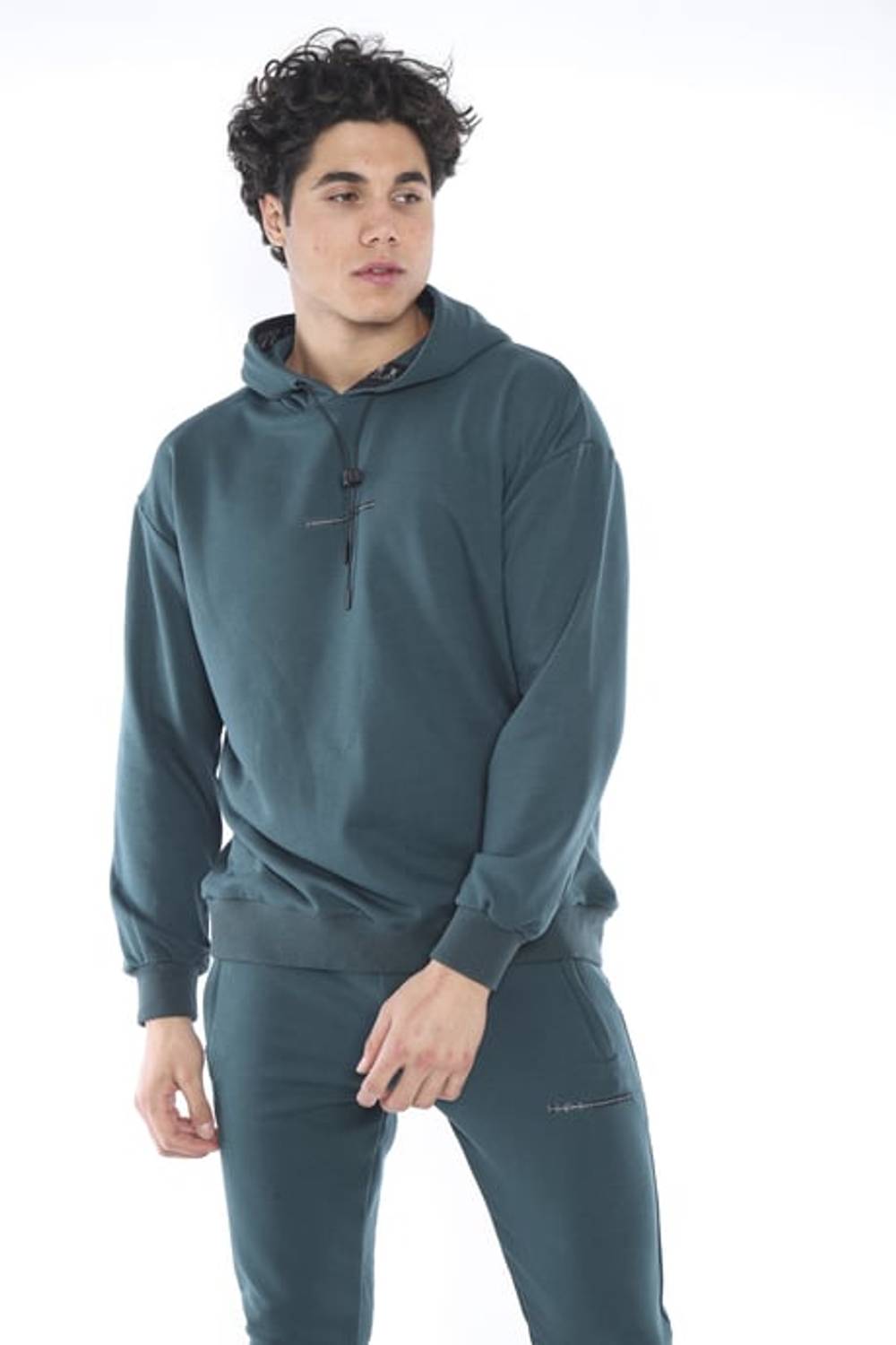 بدلة رياضية بغطاء للرأس ومطبوعة من القطن قابلة للتنفس مكونة من 3 خيوط باللون الأخضر للرجال من Escetic مقاس كبير A3041