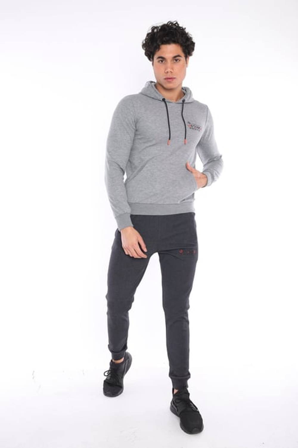 بدلة رياضية ضيقة للرجال من Escetic G2 Melange مصنوعة من القطن المسامي ومطبوعة بغطاء للرأس A3043