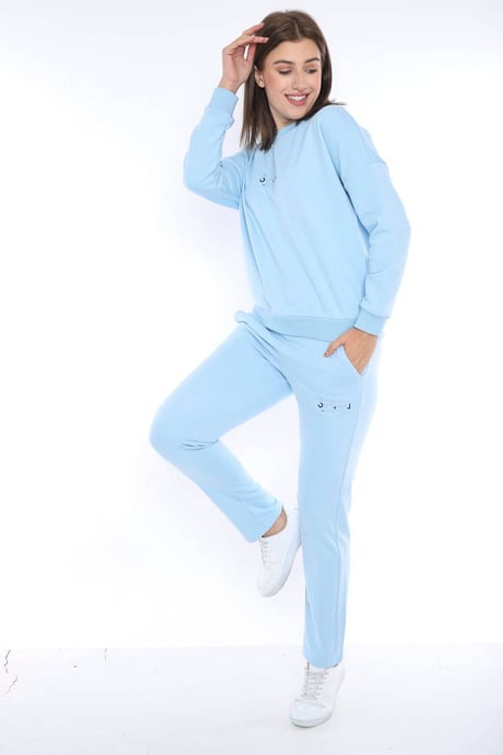 Escetic Gök Mavisi Kadın 3 İplik Nefes Alabilen Spor Casual Sweat Eşofman Takımı A3050