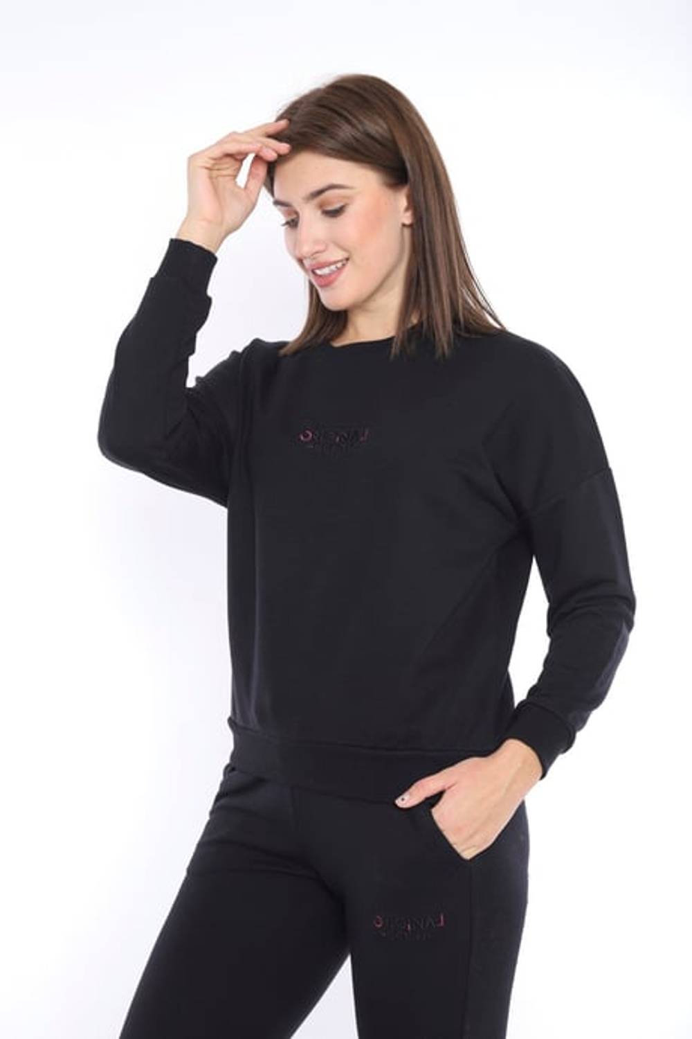 Escetic Black Women's 3 Thread Breathable Sports Casual Sweat Tracksuit Set A3050