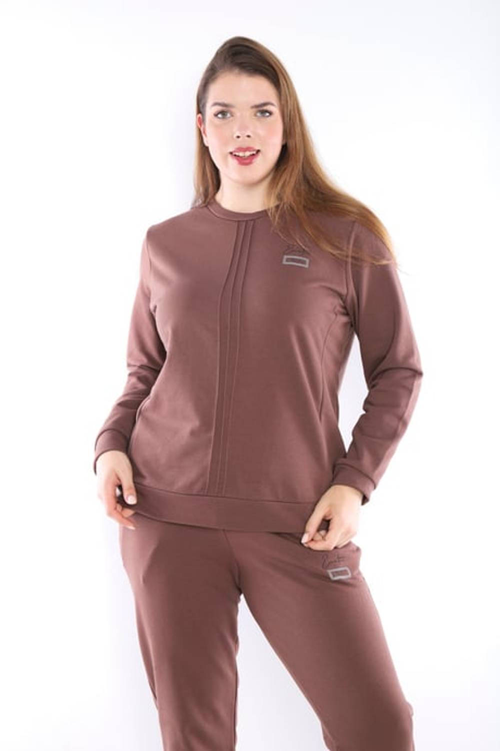 Escetic Brown Large Size 3 Thread Breathable Sports Sweat Tracksuit Set A3052