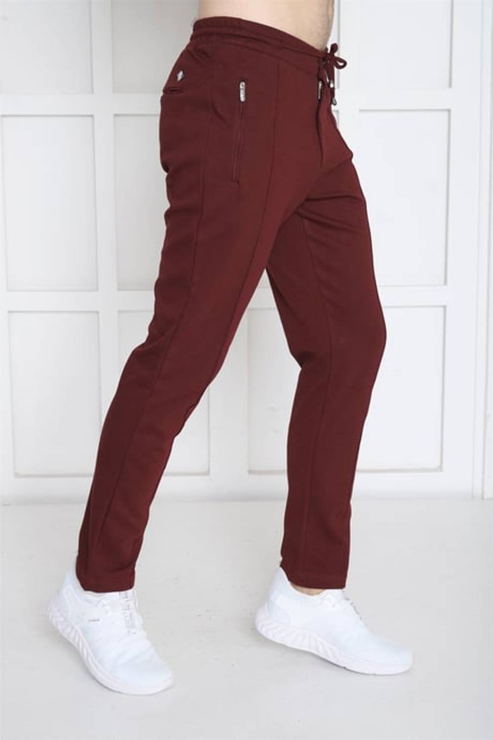 Escetic Bordo Erkek Pantolon görünümlü 4 Cepli Fermuarlı Slimfit Spor Eşofman Altı B1216