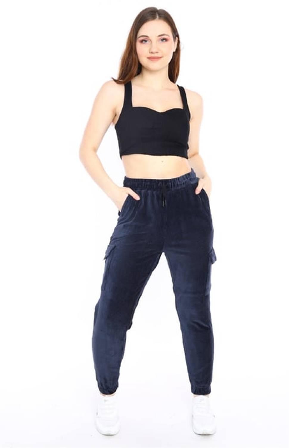 Ескетич жіночі спортивні карго з кишенями темно-сірі штани з еластичним манжетом, 100% бавовна, підходять для всієї чотирьохсезонки