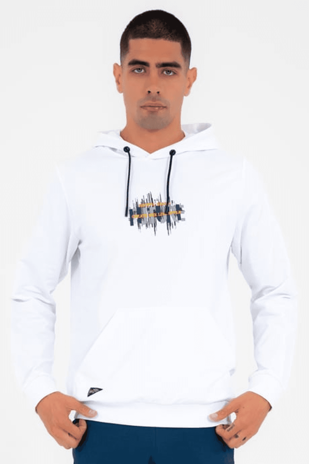 Escetic Erkek Slimfit Beyaz Cepli, 2 İplik Kapüşonlu Spor Sweatshirt 0949