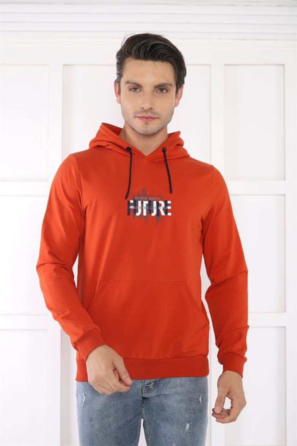 Escetic Men's Slimfit Tile Pocket, 2 Thread Hooded Sports Sweatshirt 0949