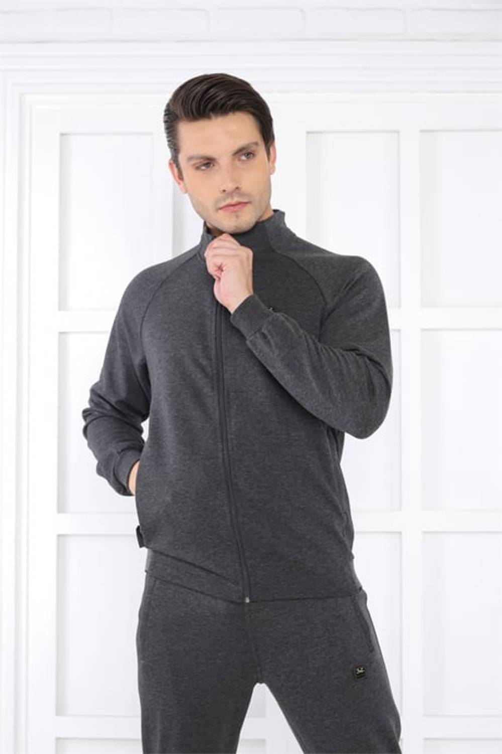 Чоловічий спортивний костюм Escetic з піднятим коміром, 4 сезони, slimfit, дихаючий, бавовна, чотири кишені