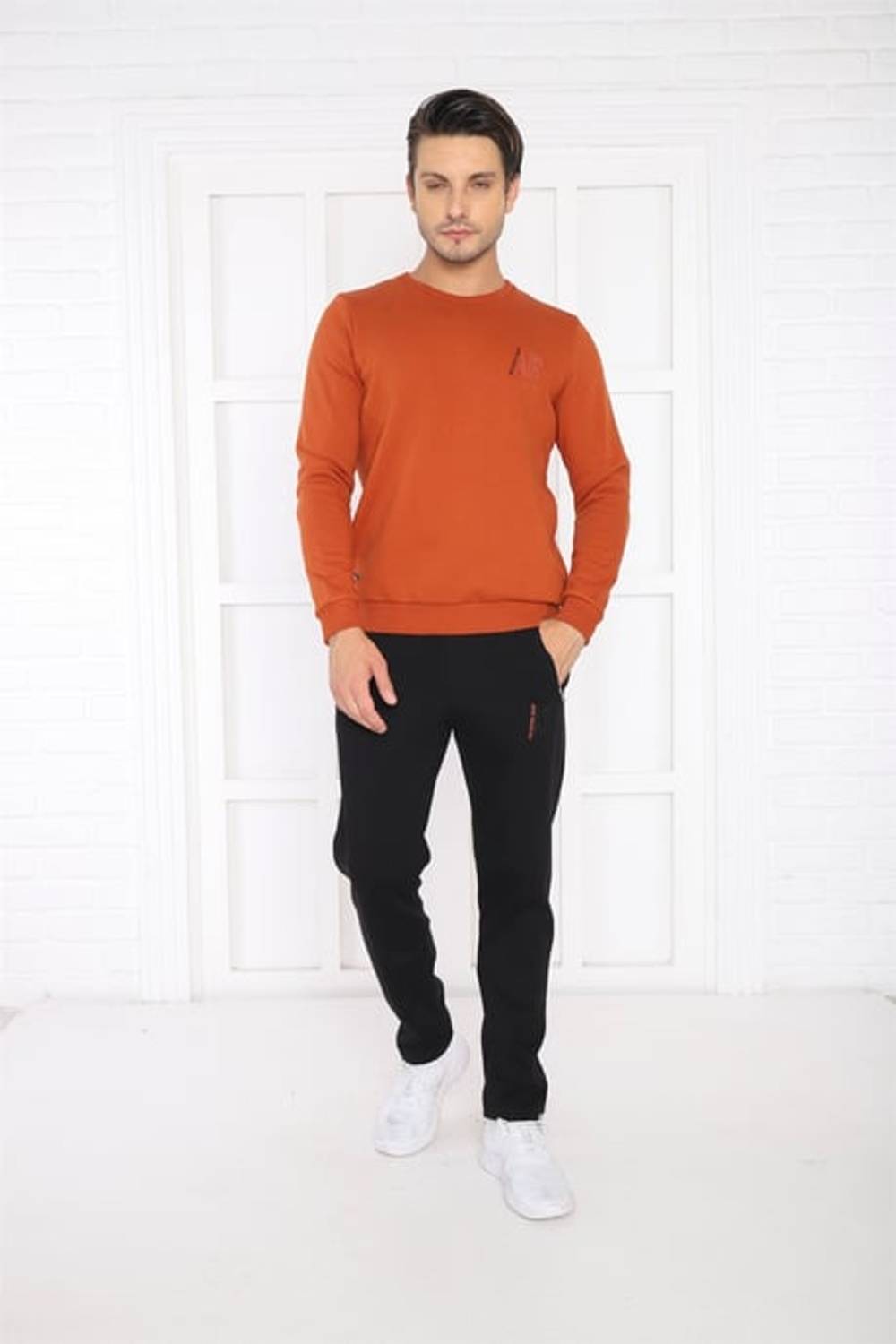 Escetic Kiremit Erkek 3 İplik Şardonlu Nefes Alan Spor Slimfit Sweat Eşofman Takımı 3078