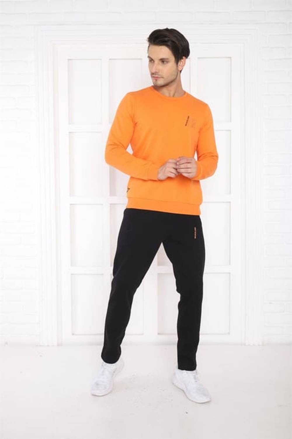 Escetic Orange Men's 3 Thread Raised Breathable Sports Slimfit Sweat Tracksuit Set 3078