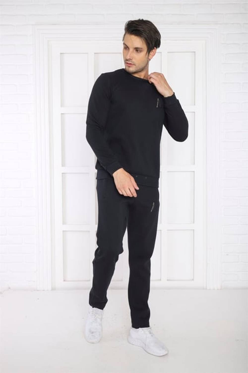 Escetic Navy Blue Men's 3 Thread Raised Breathable Sports Slimfit Sweat Tracksuit Set 3078