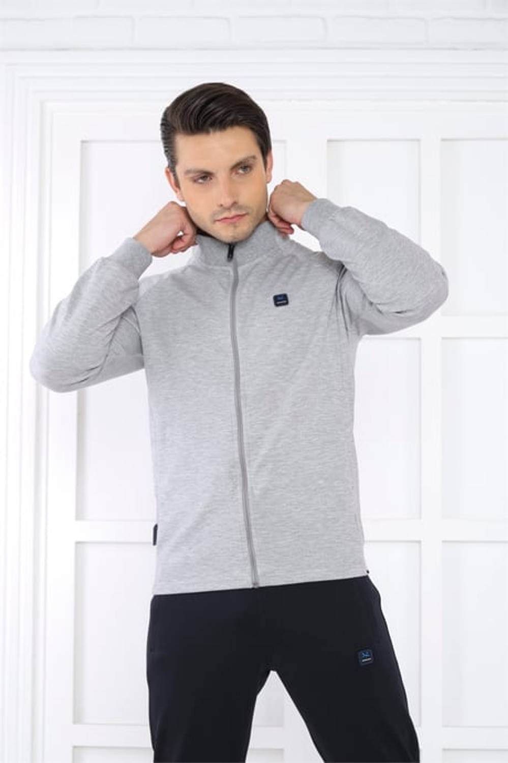 Escetic G2 Melanj Erkek Dik Yaka 4 Mevsim Nefes Alabilen Pamuklu Spor Slimfit Eşofman Takımı 6767