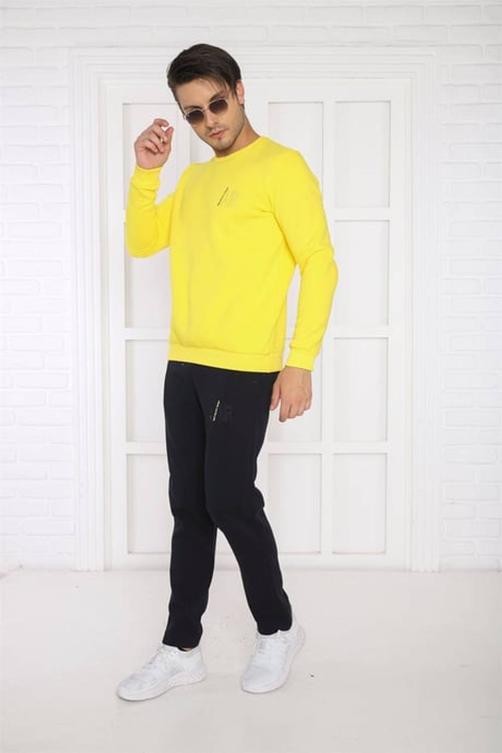Escetic Yellow Men's 3 Thread Raised Breathable Slimfit Sweat Sports Tracksuit Set 3078