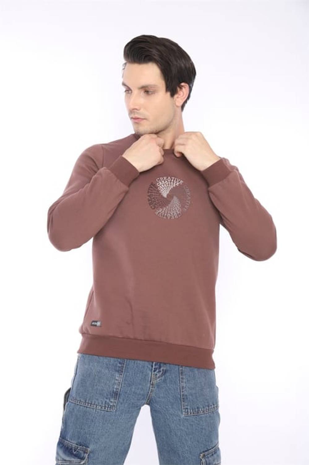 Escetic Brown Men's Winter Slimfit 3 Thread Fleece Breathable Sports Sweatshirt 0939