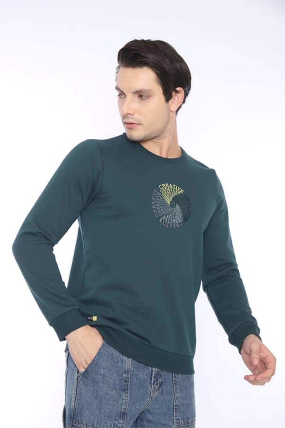 Escetic Green Men's Winter Slimfit 3 Thread Fleece Breathable Sports Sweatshirt 0939
